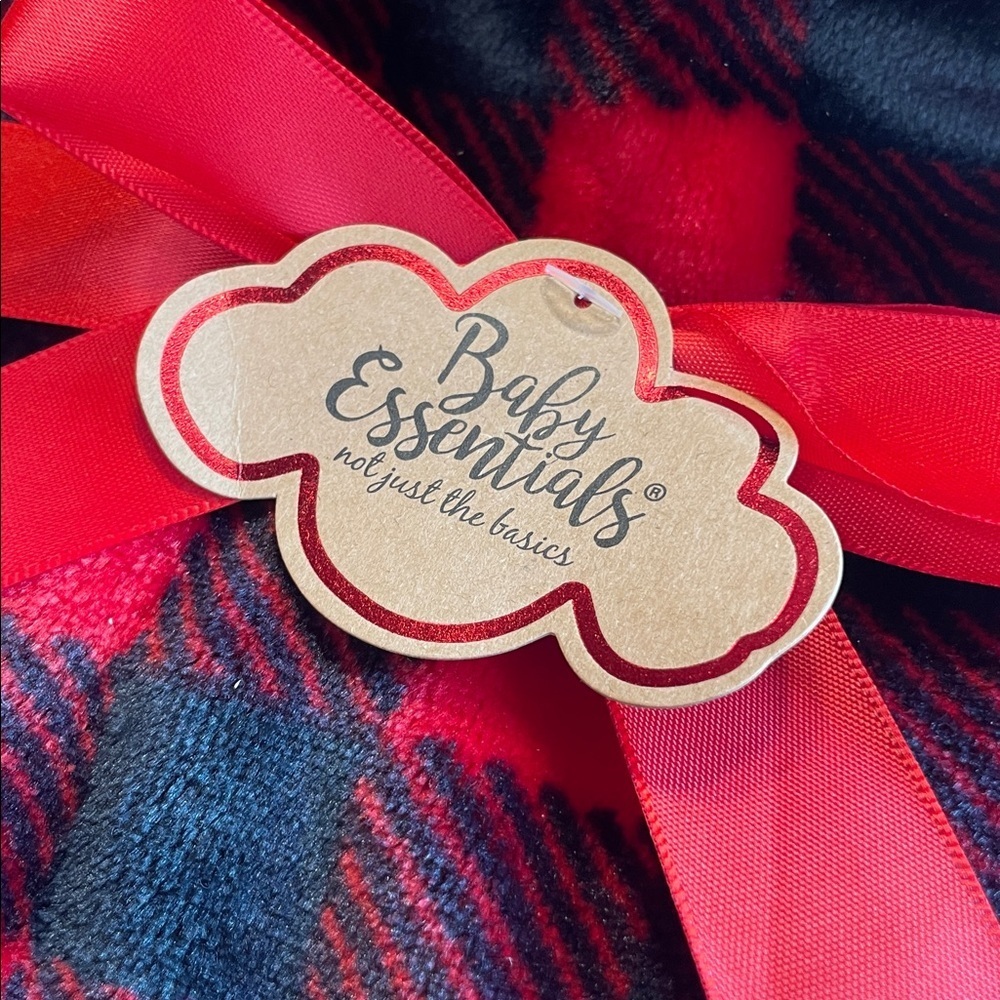 Baby Essentials Red and Black Plaid Blanket with Socks - Picture 4 of 6